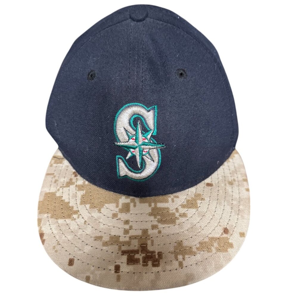 VINTAGE Seattle Mariners Wide Brim Baseball Hat – Blue with Camo Brim – Barely W